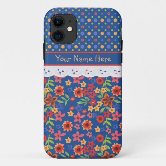 Eigen Floral Polkas Faux Lace iPhone Hoesje van 5/ (Achterkant)