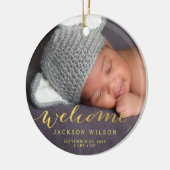 Eigen foto-Baby Aankondiging gouden script Keramisch Ornament (Links)
