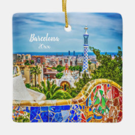 Eigen foto Barcelona 2 - zijdig Unieke moderne kun Keramisch Ornament