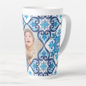 Eigen foto, blauwe en witte Azulejos Latte Mok (Rechterhoek)