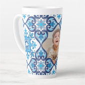 Eigen foto, blauwe en witte Azulejos Latte Mok (Linkerhoek)