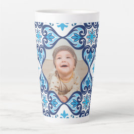 Eigen foto, blauwe en witte Azulejos Latte Mok