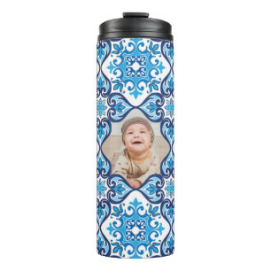 Eigen foto, blauwe en witte Azulejos Thermosbeker