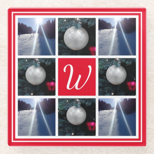 Eigen foto-collage kerstfeestdag glazen onderzetter (Voorkant)
