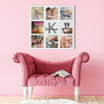 Eigen foto-collage monogram, wit imitatie canvas print<br><div class="desc">Een collage van 8 van je foto's. Voeg afbeeldingen van familie,  vrienden,  huisdieren,  hobbies of droomreisbestemming toe. Pas een naam aan en voeg deze toe,  uw monogram initiaal. Witte en grijze gekleurde letters. Een witte achtergrond.</div>