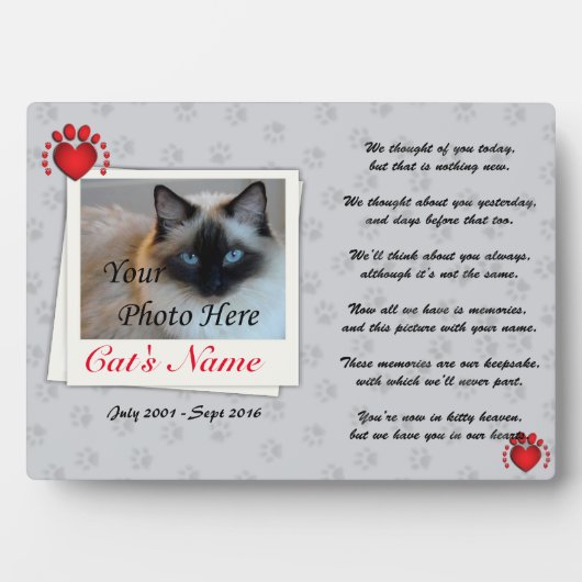 Eigen foto- en gedenkteken voor Pet Cat Fotoplaat (voorkant)