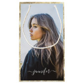 Eigen foto- en tekstgoud unieke feestdag klein cadeauzakje (Achterkant)