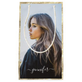 Eigen foto- en tekstgoud unieke feestdag klein cadeauzakje (Voorkant)