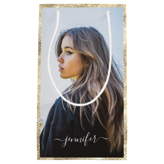 Eigen foto- en tekstgoud unieke feestdag klein cadeauzakje (Voorkant)