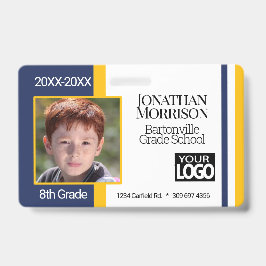 Eigen foto-ID-badges voor scholen - blauw en geel Badge