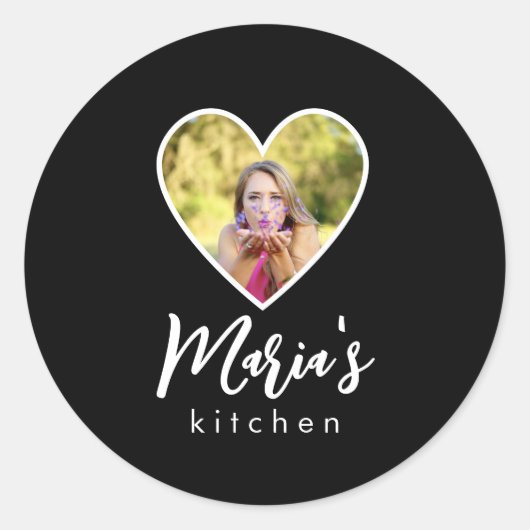 Eigen foto in Black Heart Lijst Moderne kalligrafi Ronde Sticker (Voorkant)