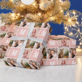 Eigen foto-inkuilmonogram kerstmis Roos Gold Cadeaupapier