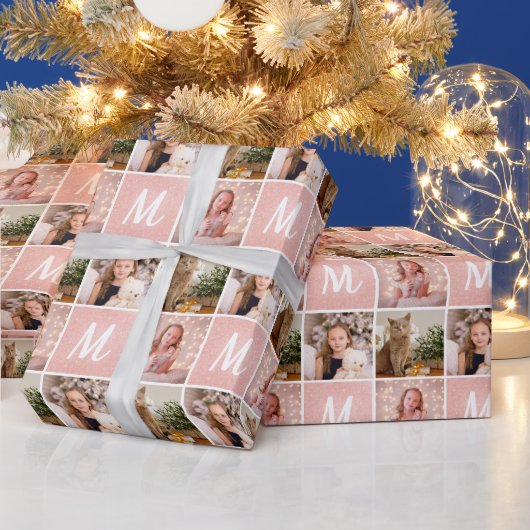 Eigen foto-inkuilmonogram kerstmis Roos Gold Cadeaupapier (Feestdagen)