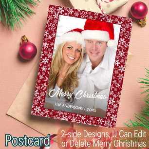 Eigen foto-kerstsnowflake script roodelijk modern feestdagenkaart