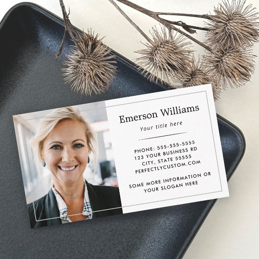 Eigen foto logo wit, dunne rand elegant wit visitekaartje