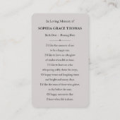 Eigen foto memorial tribute visitekaartje (Achterkant)