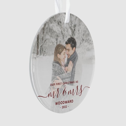 Eigen foto met Eerste Gehuwd Kerstrood script Ornament (voorkant)