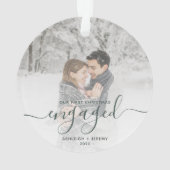 Eigen foto met eerste Kerstmis, groen script Ornament (achterkant)