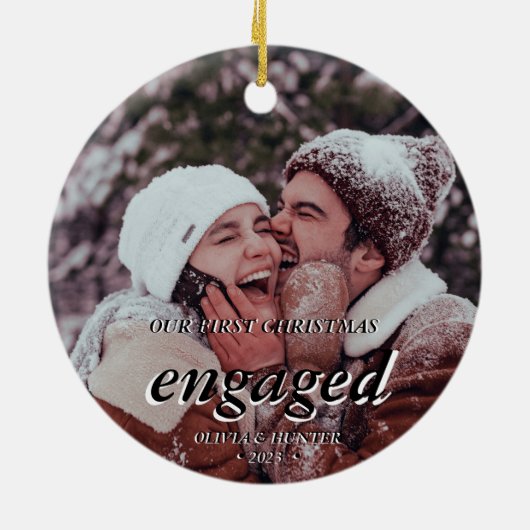 Eigen foto met eerste Kerstmis, zwart script Keramisch Ornament (Achterkant)