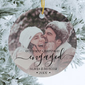 Eigen foto met eerste Kerstmis, zwart script Keramisch Ornament