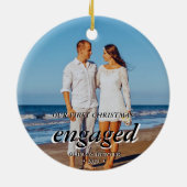 Eigen foto met eerste Kerstmis, zwart script Keramisch Ornament (Achterkant)