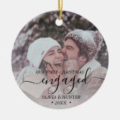 Eigen foto met eerste Kerstmis, zwart script Keramisch Ornament (Voorkant)