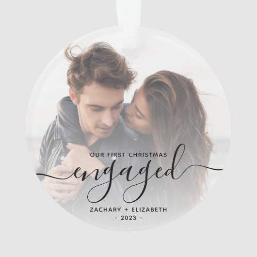 Eigen foto met eerste Kerstmis, zwart script Ornament (achterkant)