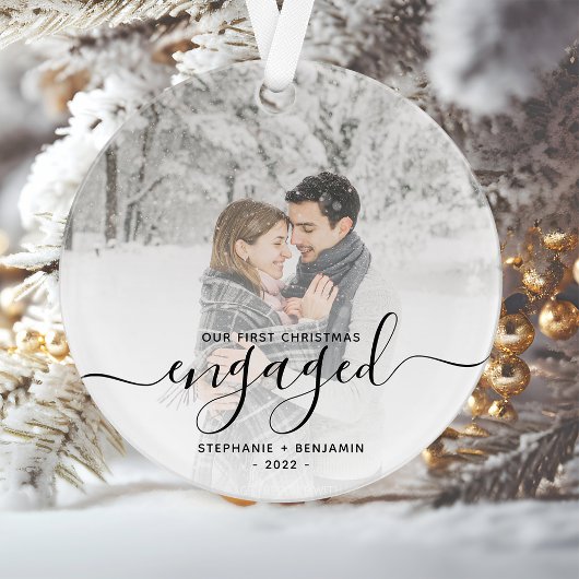 Eigen foto met eerste Kerstmis, zwart script Ornament