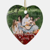 Eigen foto met vierzijdige rode rand voor kerstmis keramisch ornament (Rechts)