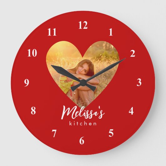 Eigen foto Red Heart Lijst Moderne kalligrafie Grote Klok (Voorkant)