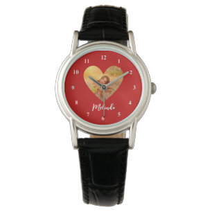 Eigen foto Red Heart Lijst Moderne kalligrafie Horloge