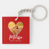 Eigen foto Red Heart Lijst Moderne kalligrafie Sleutelhanger (Achterkant)