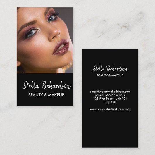 Eigen foto schoonheid zwart visitekaartje (Voorkant / Achterkant)