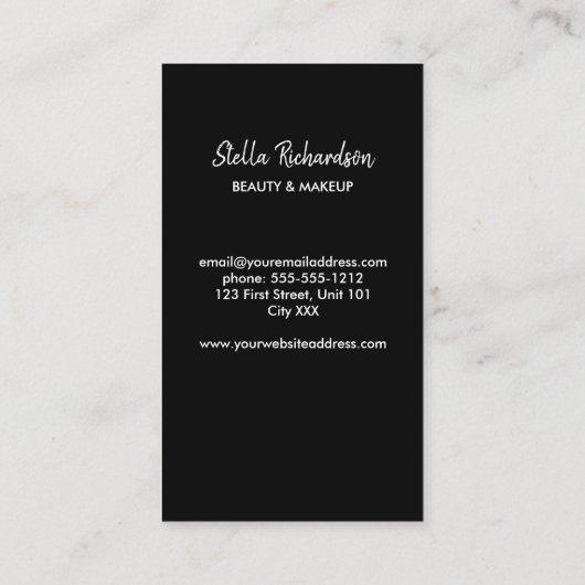 Eigen foto schoonheid zwart visitekaartje (Achterkant)