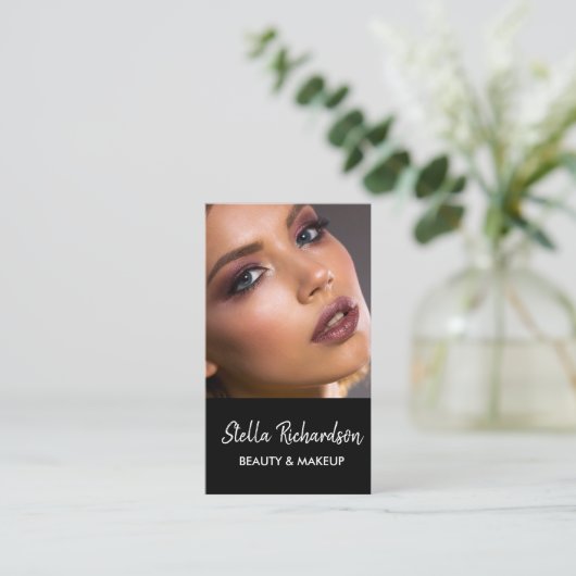 Eigen foto schoonheid zwart visitekaartje (Staand voorkant)