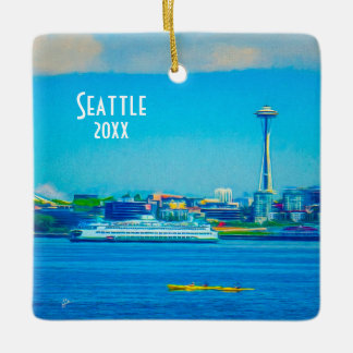 Eigen foto Seattle Skyline 2 - zijdig Unieke Moder Keramisch Ornament