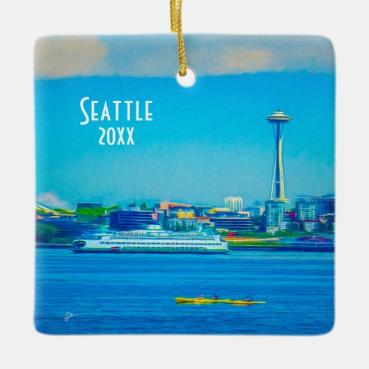 Eigen foto Seattle Skyline 2 - zijdig Unieke Moder Keramisch Ornament (Voorkant)