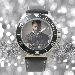 Eigen foto vriend echtgenoot monogram wit horloge