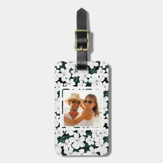 Eigen foto White Tropical Flowers Pattern Bagagelabel (Voorkant verticaal)