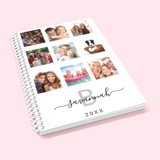 Eigen fotocollage-monogram, wit, modern 2023 planner