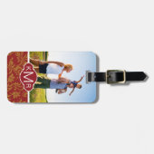 Eigen foto's en monogram rood en gouden patroon bagagelabel (Voorkant horizontaal)