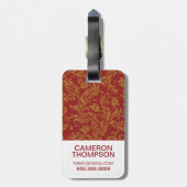 Eigen foto's en monogram rood en gouden patroon bagagelabel (Achterkant verticaal)