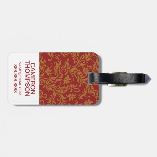 Eigen foto's en monogram rood en gouden patroon bagagelabel (Achterkant horizontaal)