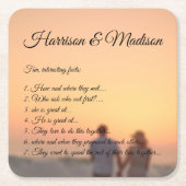 Eigen fotoscript, paar leuke feiten bruiloft kartonnen onderzetters (Voorkant)