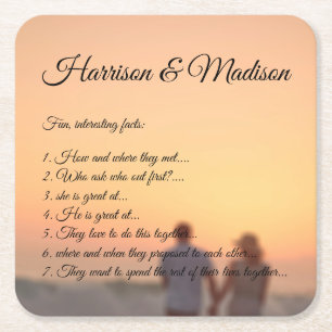 Eigen fotoscript, paar leuke feiten bruiloft kartonnen onderzetters