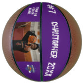 Eigen fotospeler naam nummer team logo paars basketbal (Verticaal)