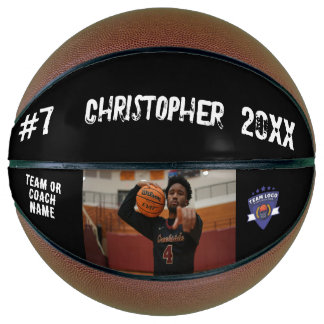 Eigen fotospeler naam nummer team logo zwart basketbal