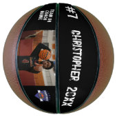 Eigen fotospeler naam nummer team logo zwart basketbal (Verticaal)