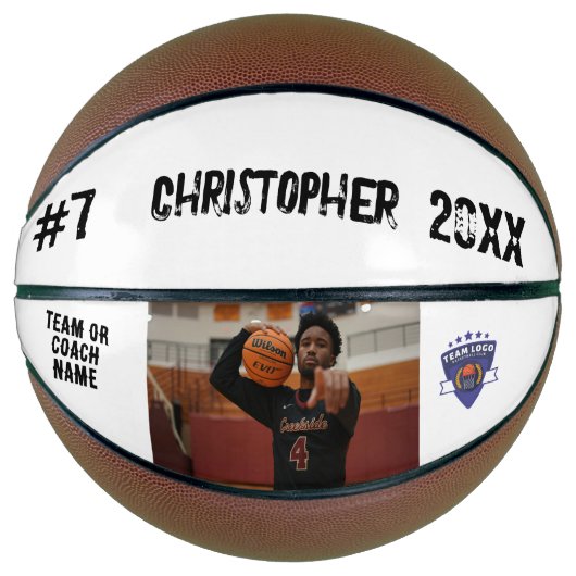 Eigen fotospeler naam team logo wit basketbal (Voorkant)