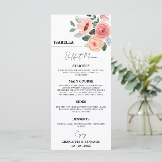 Eigen gastnaam Floral Wedding Buffet Menu (Staand voorkant)